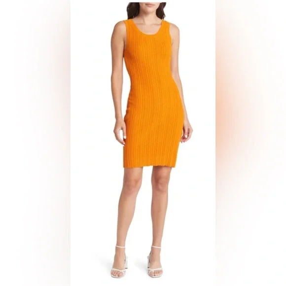 open lace back dress TASOU Ribbed Sweater Dress – Burnt Orange with Gold Button Detail main image 1